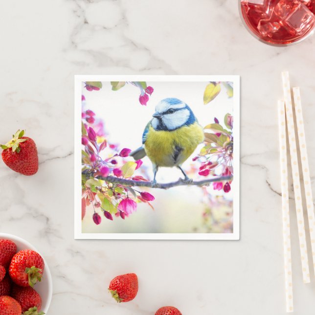 Pretty Blue & Yellow Bird on a Branch Photograph Napkins (Insitu)