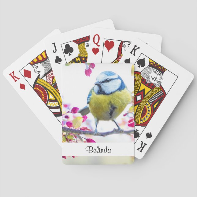 Pretty Blue & Yellow Bird on a Branch Photograph Poker Cards (Back)