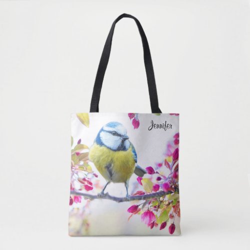 Pretty Blue  Yellow Bird on a Branch Photograph Tote Bag