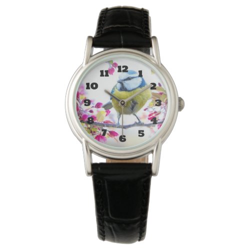 Pretty Blue  Yellow Bird on a Branch Photograph Watch