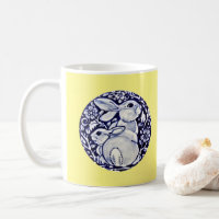 Pretty Blue & Yellow Bunny Rabbit Ceramic Art Coffee Mug