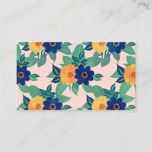 Pretty Blue Yellow floral and foliage pink Design Business Card