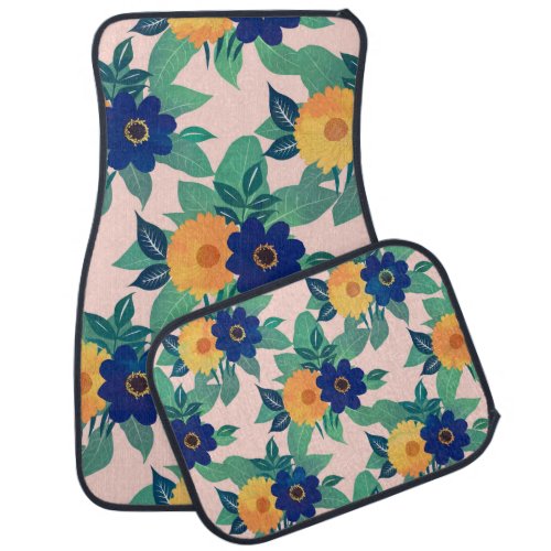 Pretty Blue Yellow floral and foliage pink Design Car Floor Mat