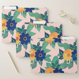 Pretty Blue Yellow floral and foliage pink Design File Folder