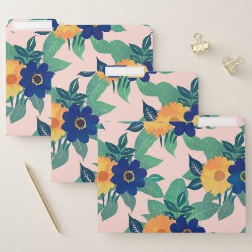 Pretty Blue Yellow floral and foliage pink Design File Folder