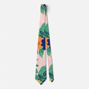 Pretty Blue Yellow floral and foliage pink Design Neck Tie