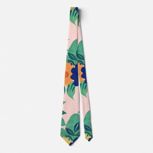 Pretty Blue Yellow floral and foliage pink Design Neck Tie