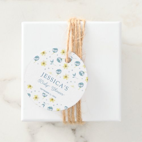 Pretty Blue Yellow Floral Baby Shower Favor Tags