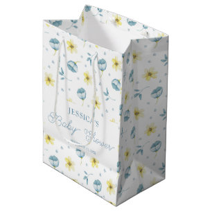 Pretty Blue Yellow Floral Baby Shower Medium Gift Bag