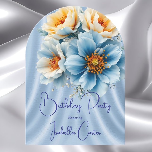 Pretty Blue Yellow Flowers Birthday Party Invitation (Creator Uploaded)