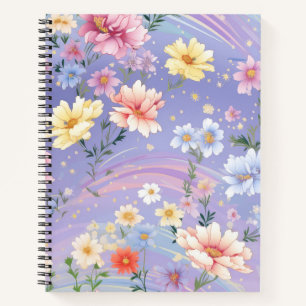 PRETTY BLUE YELLOW PINK WATERCOLOR FLOWERS NOTEBOOK