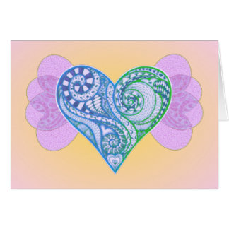 Pretty Blue Zen Tangle Heart with Wings on Pink Cards