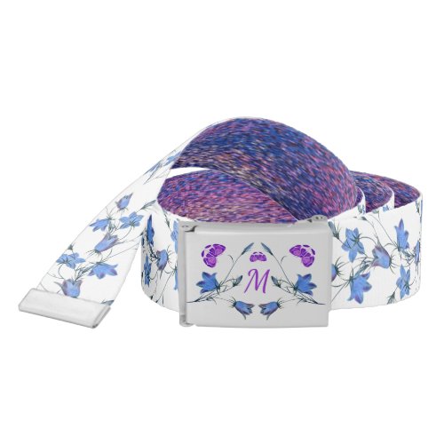 Pretty Bluebell Floral and Purple Butterflies Belt