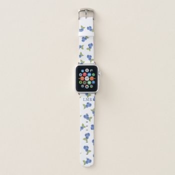 Pretty Blueberries Pattern Monogrammed Apple Watch Band by heartlockedcases at Zazzle