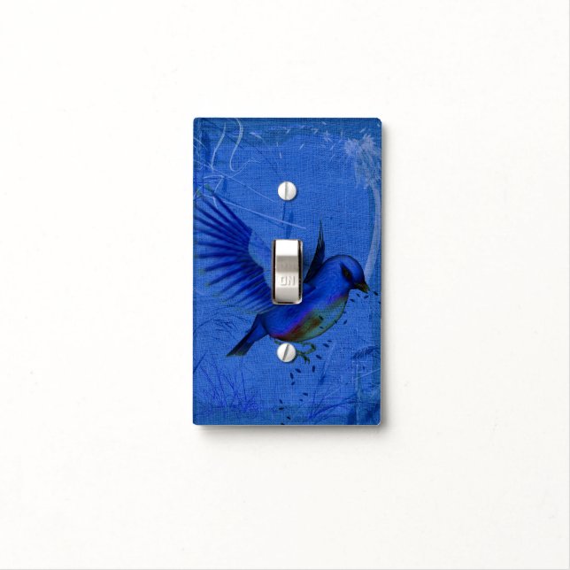 Pretty Bluebird Animal Art Light Switch Cover (In Situ)