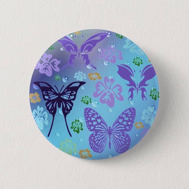 Pretty Blues Butterflies Button (Front)