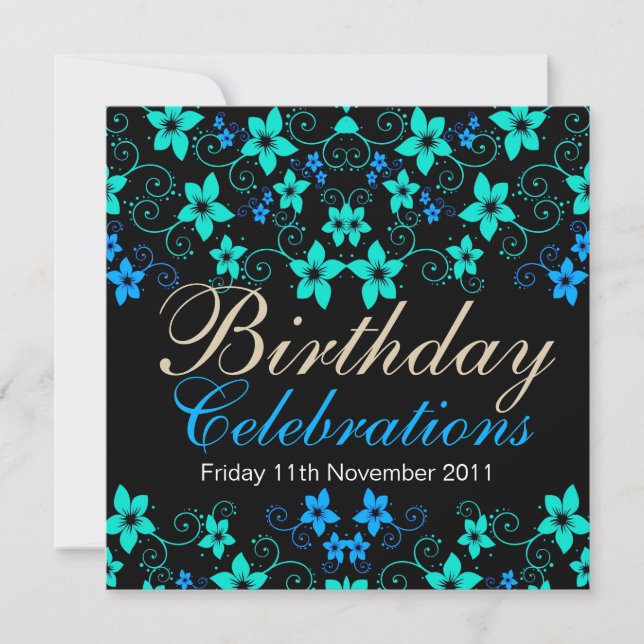 Pretty Blues Floral Birthday Invitation (Front)