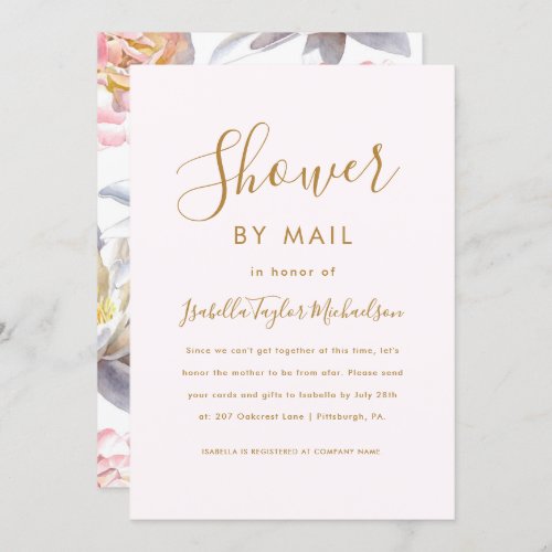 Pretty Blush and Floral Shower by Mail Invitation