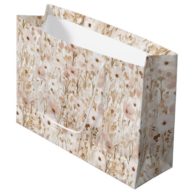 Pretty Blush Brown Floral Bridal Shower Large Gift Bag (Front Angled)