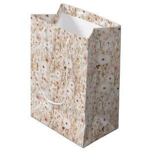 Pretty Blush Brown Floral Bridal Shower Medium Gift Bag