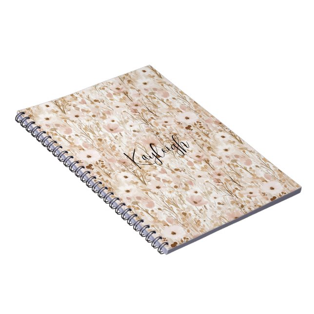 Pretty Blush Brown Floral Notebook (Right Side)