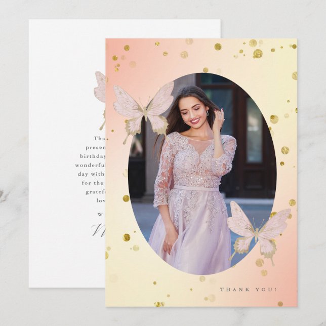 Pretty Blush Butterfly Thank You Photo Invitation (Front/Back)