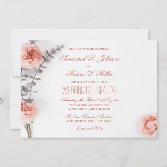 Pretty Blush Carnation Flowers Floral Invitation (Front)