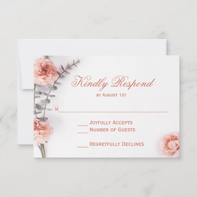 Pretty Blush Carnation Flowers Floral Wedding RSVP (Front)