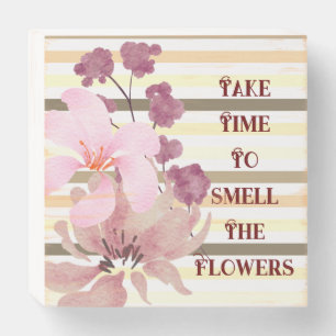 Pretty Blush Colored Floral Striped Wooden Box Sign