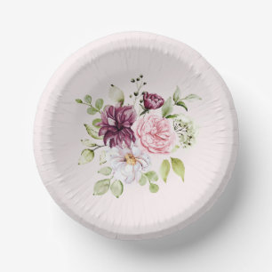 Pretty Blush Floral Baby Girl's Birthday Party Paper Bowls