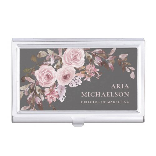 Pretty Blush Floral Bouquet on Grey Business Card Case