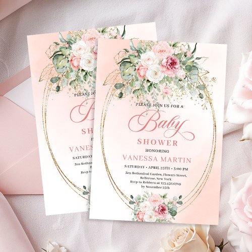 Pretty Blush Floral Girl Baby Shower Invitation