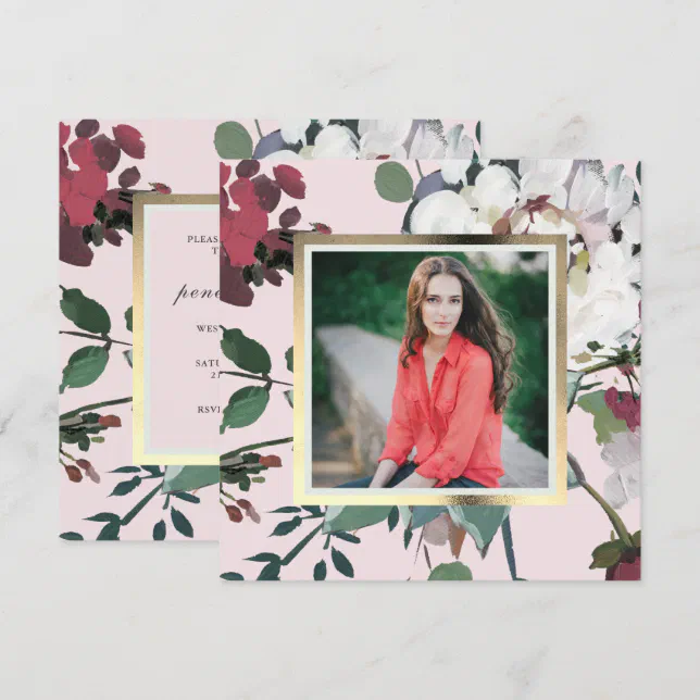 Pretty Blush Floral Graduation Party Photo Invitation | Zazzle