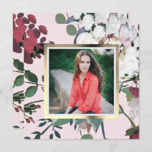 Pretty Blush Floral Graduation Party Photo Invitation