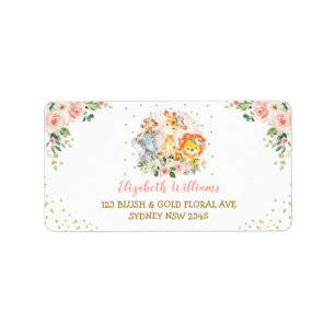 Pretty Blush Floral Jungle Animals Return Address Label