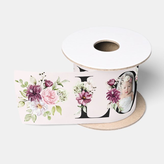 Pretty Blush Floral LOVE Baby Girl Birthday Decor Satin Ribbon (Spool)