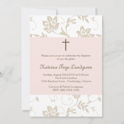 Pretty Blush Floral Pattern Baptism Invitation