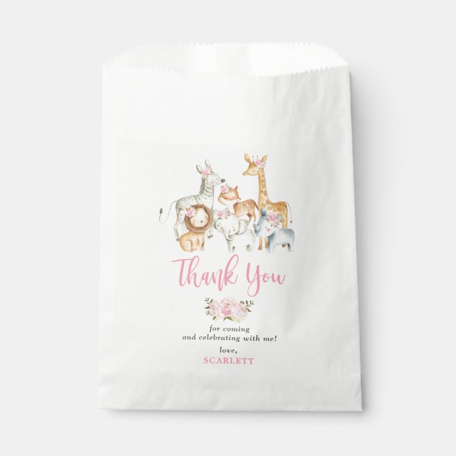 Pretty Blush Floral Safari Jungle Baby Shower Favor Bag (Front)