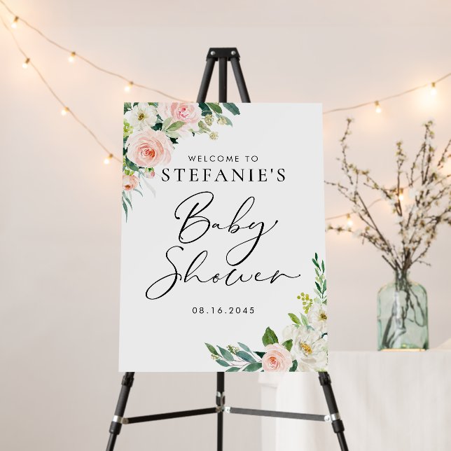 Pretty Blush Flowers Spring Baby Shower Welcome Foam Board (In Situ (Stand))
