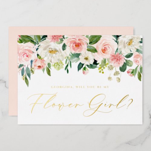 Pretty Blush Flowers Will You Be My Flower Girl Foil Invitation