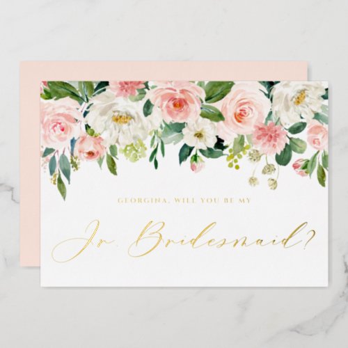 Pretty Blush Flowers Will You Be My Jr Bridesmaid Foil Invitation