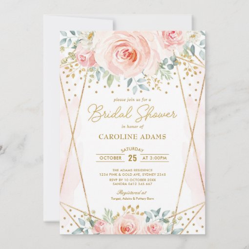 Pretty Blush Gold Floral Geometric Bridal Shower Invitation Zazzle 7505