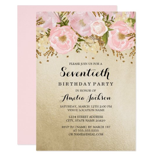 pretty blush gold pink floral 70th birthday invitation zazzle com
