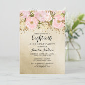 Pretty Blush Gold Pink Floral 80th Birthday Invitation (Standing Front)