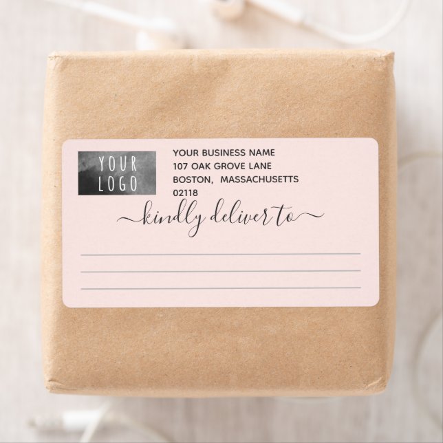 Pretty Blush Gray Kindly Deliver To Logo Shipping Label (Insitu)