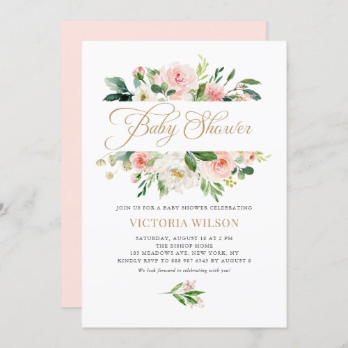 Pretty Blush Ivory Peony Floral Frame Baby Shower Invitation