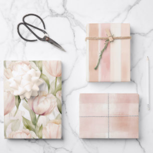 Pretty Blush Peach Cream Tulips Flowers Wrapping Paper Sheets