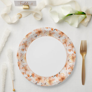 Pretty Blush Peach Flowers Bridal Shower Paper Plates