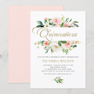 Pretty Blush Peony Floral Frame Quinceañera Invitation