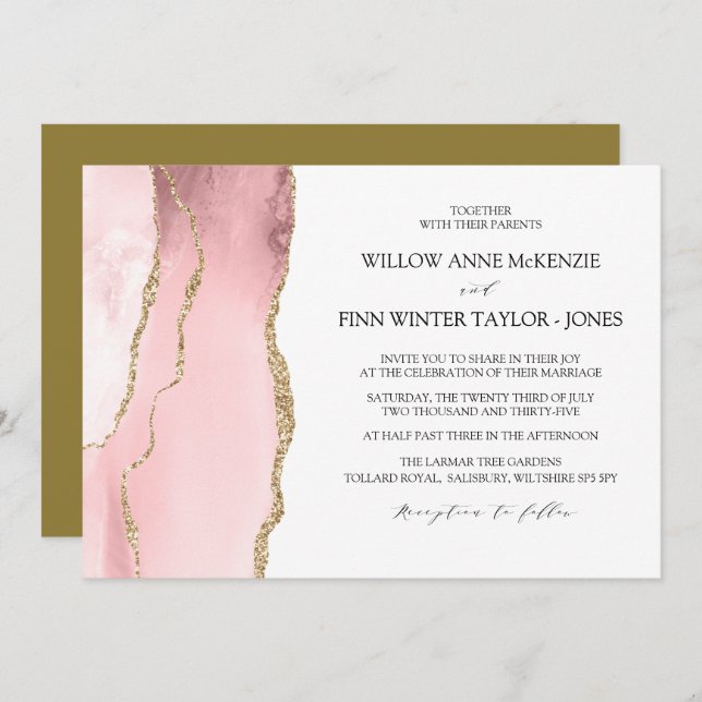 Pretty Blush Pink agate modern wedding Invitation (Front/Back)